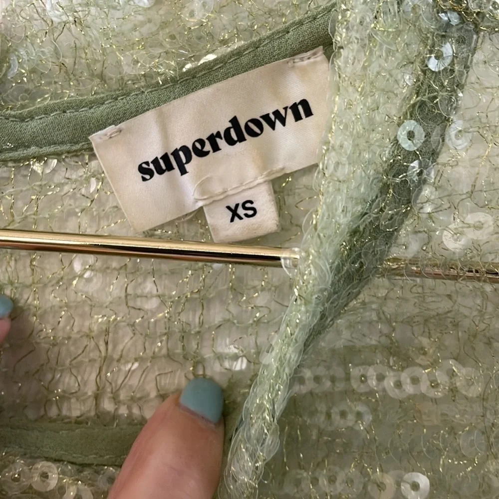 Superdown Dessie Crop Top Sequin Green Size XS